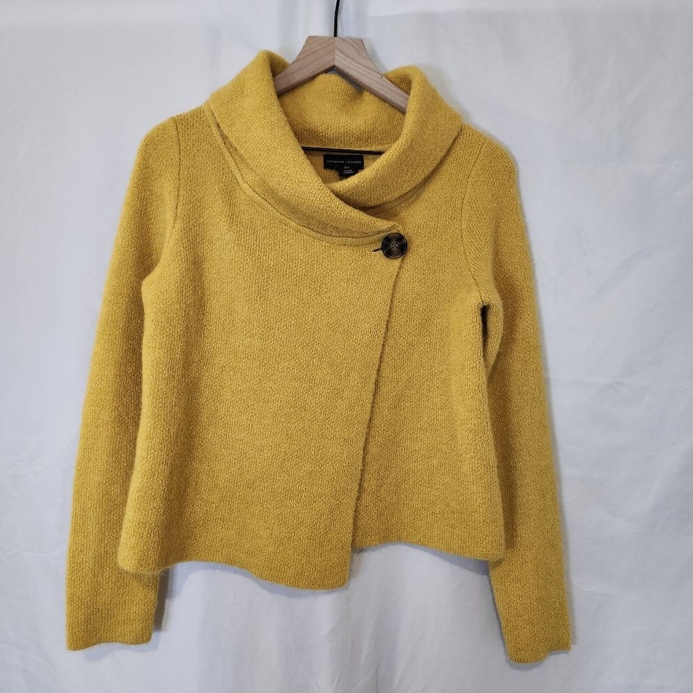 Adrienne Vittadini Mustard Yellow Button-Front Shawl Collar Cardigan